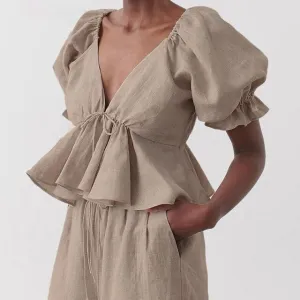 Women's Shirt Solid Color Deep v-Neck Fashion Design