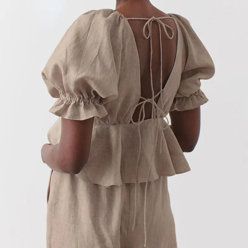 Women's Shirt Solid Color Deep v-Neck Fashion Design