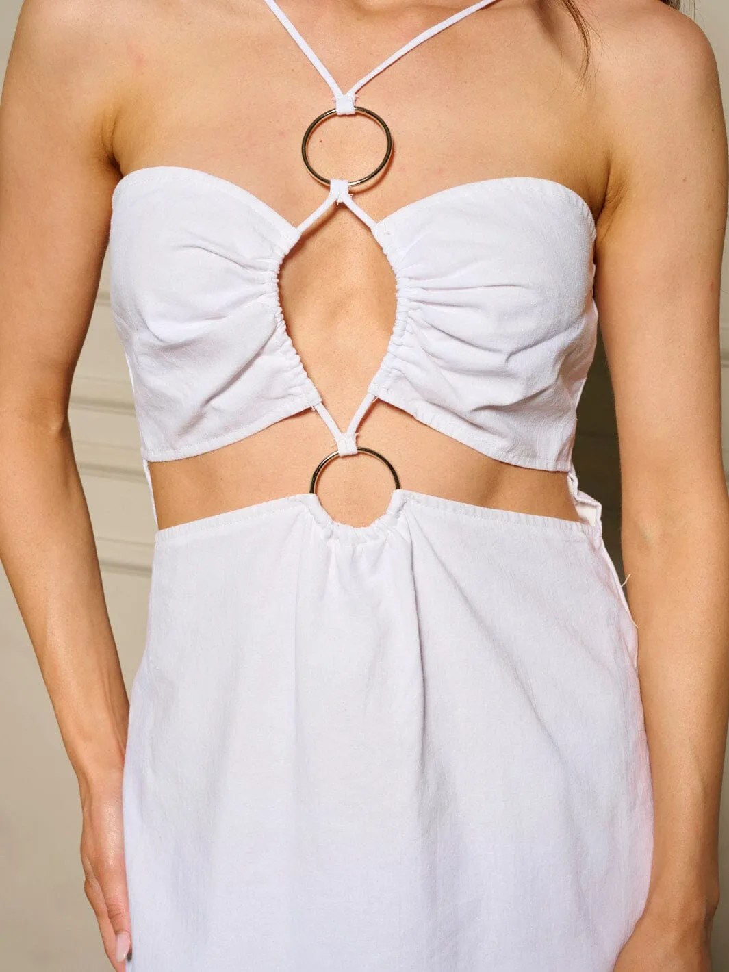 WOMEN'S SLEEEVELESS CUT OUT KEY HOLE DETAILED MINI DRESS