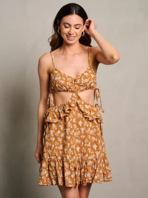 WOMEN'S SLEEVELESS CUT OUT FLORAL OPEN BACK MINI DRESS