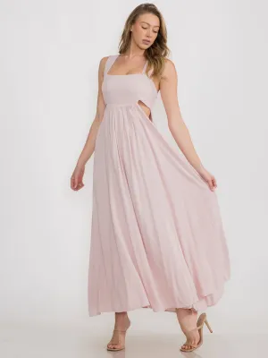WOMEN'S SLEEVELESS OPEN BACK SIDE CUT OUT SWISS DOTS MAXI DRESS