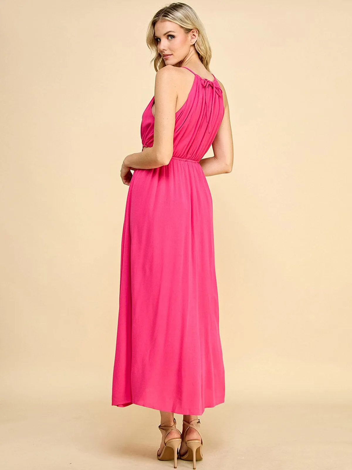 WOMEN'S SLEEVELESS V-NECK FRONT CUT OUT MAXI DRESS
