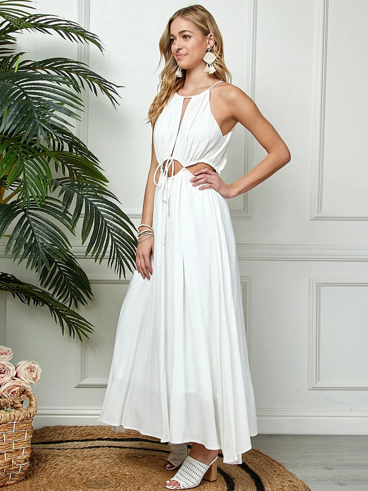 WOMEN'S SLEEVELESS V-NECK FRONT CUT OUT MAXI DRESS