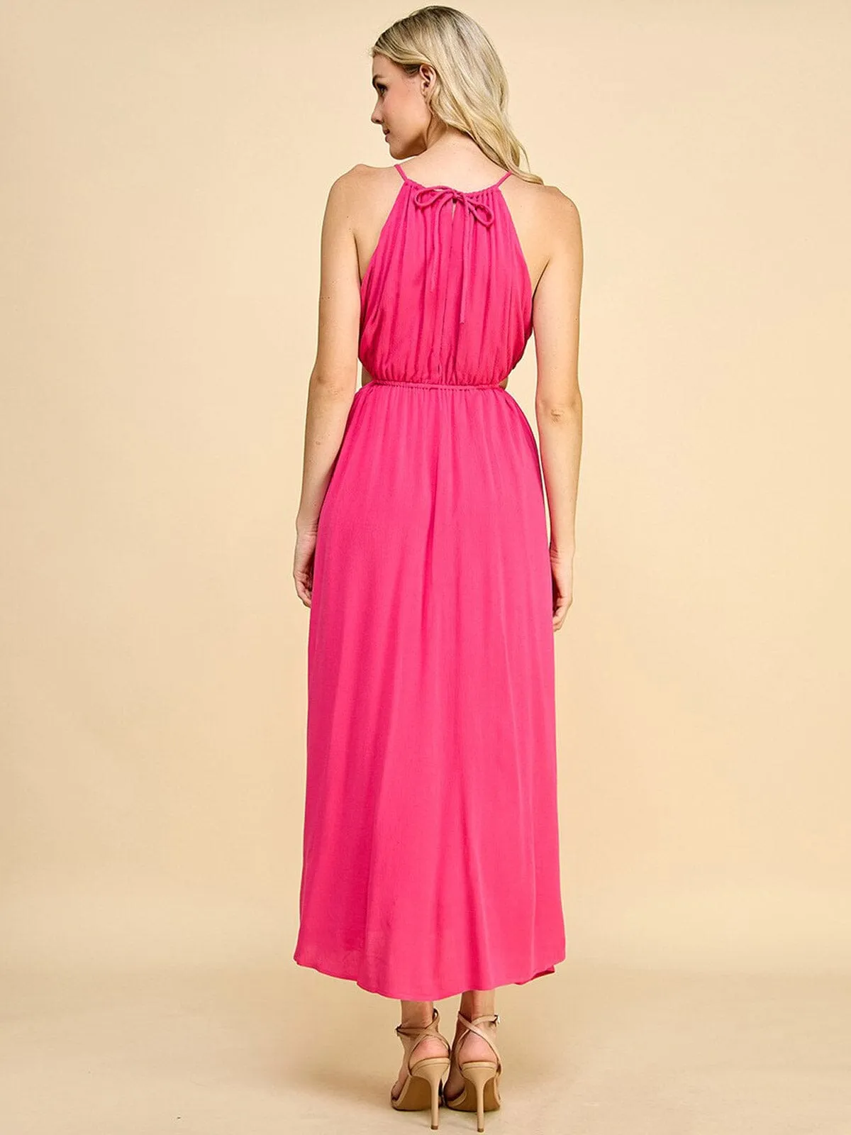 WOMEN'S SLEEVELESS V-NECK FRONT CUT OUT MAXI DRESS