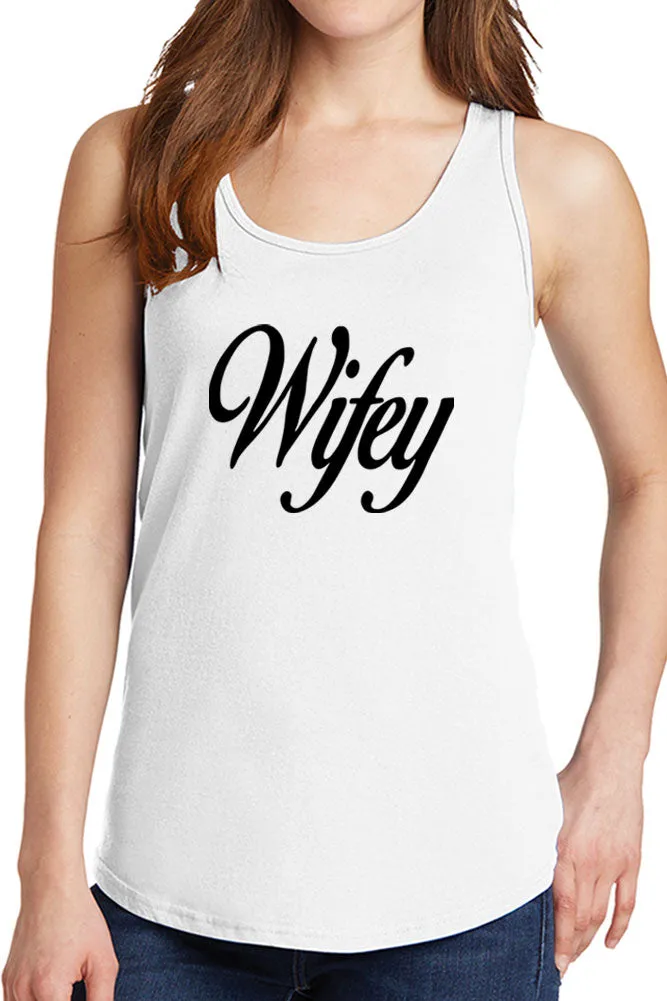 Women's Wifey with Cursive Core Cotton Tank Tops -XS~4XL