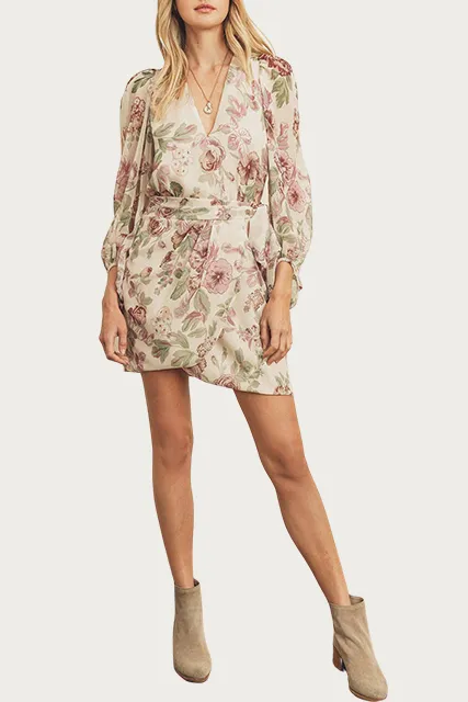 WRAP-EFFECT FLORAL-PRINT GEORGETTE MINI DRESS