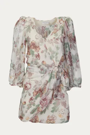 WRAP-EFFECT FLORAL-PRINT GEORGETTE MINI DRESS