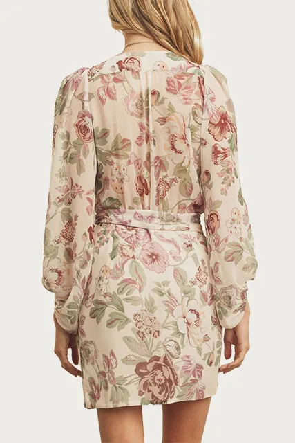 WRAP-EFFECT FLORAL-PRINT GEORGETTE MINI DRESS